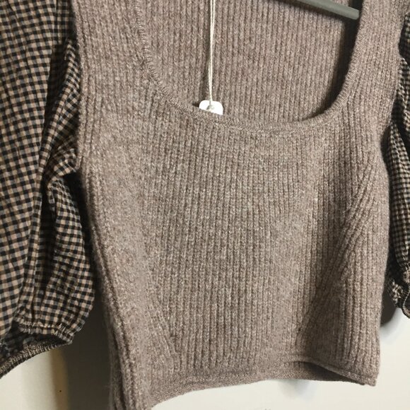 NWT! Self Contrast Sweater with Puff Sleeves | Brown | Large - Picture 10 of 11